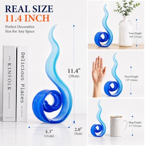 11.4" Tall Hand Blown Glass Sculpture, Murano Style Art Glass Figurine, Modern Coastal Home Decor Accent for Shelf, Table, TV Stand, Living Room Decoration - Image 2