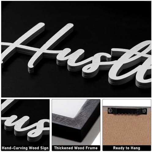 3D Wood Office Wall Art, Framed Grind Hustle Success Inspirational Wall Art, Motivational Wall Decor for Office Bedroom(Ready to Hang, 12x16 inches, Set of 3, Framed) - Image 2