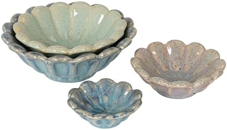 Creative Co-Op 4-Piece Stoneware Flower Shaped Bowl Set in Reactive Glaze, Multicolor by Unknown