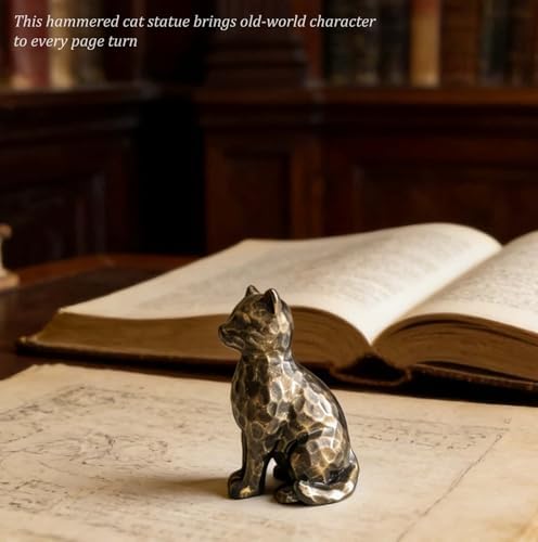 4" Brushed Vintage Bronze Sitting Cat Figurine Shelf Decor Gift - Image 6