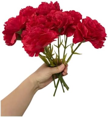 10Stem Red Fake Carnation Flowers Stem,Realistic Silk Petals Cake Top Decor by Unknown