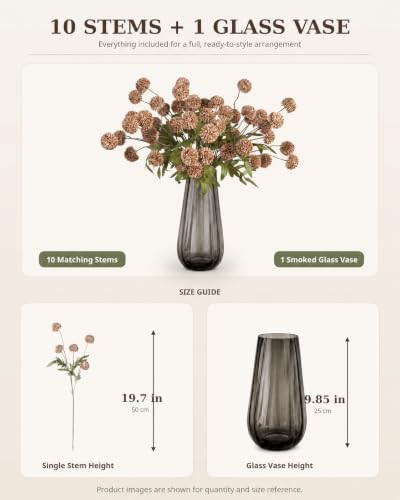 Brown Neutral Fall Decor with Vase, Artificial Chrysanthemums for Indoors - Image 3
