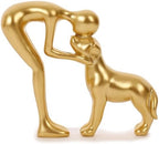 Man and Dog Statue Pet Decor for Home Office Memory Gift Golden by FriyGardcn