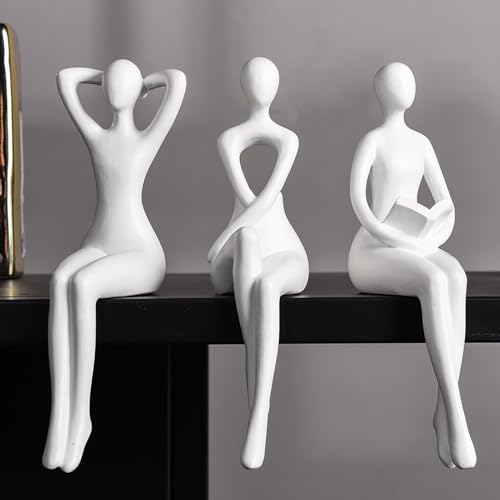 Quoowiit White Thinker Statue Unique Ornament Sculpture, Art Modern Home Decor Accents Bookshelf Decor, Creative Table Decorations for Living Room Desk 3 Piece - Image 3