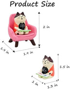 Mevodeata Cute Mini Cat Reading Book Figurine with Small Sofa Resin Figure for Office Home Decor for Cat Lover(Pink Sofa) - Image 2