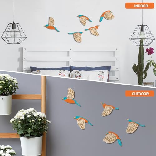 Barydat 5 Pcs Wooden Bird Wall Art Decor folk Birds Art Decor,Teal - Image 3