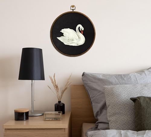 Vintage Swan Wall Art, Swan Decor, Printed Canvas Wall Hanging for Bedroom Kitchen Home Office, Round Wall Decoration, Bedroom Wall Decor, Living Room Wall Art, Circular Wall Hanging with Hooks,10 - Image 6
