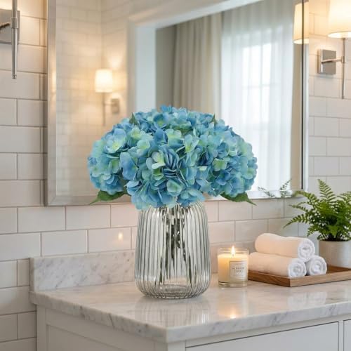 5Pcs 18" Blue Silk Hydrangea Artificial Flowers - Image 4