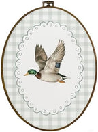 dvhdajed Coquette Mallard Duck Oval Wall Art Decor, Farmhouse Country Ducks Framed Canvas Art, Rustic Mallard Duck Green Checkered Oval Wall Hanging Decor for Home Bedroom Nursery, 8.7x11.3 Inch by dvhdajed