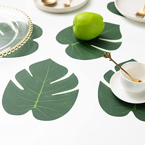 ATFL 8.3'' Artificial Medium Palm Leaves,50 PCS Fake Tropical Monstera Faux Palm Leaves for Safari Jungle Hawaiian Luau Party Table Decoration Wedding Birthday Beach Theme Party (Green, 50)… - Image 3