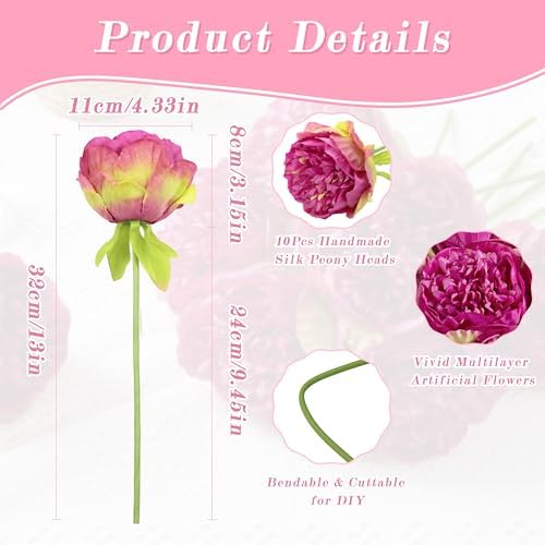 SITUMEIZI 2 Bouquet 10 Heads Artificial Peony Silk Flower Leaf Home Office Wedding Party Festival Bar Decor(Burdungy) - Image 6