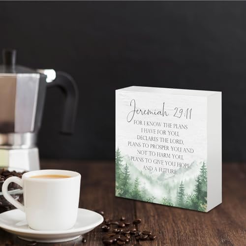 Christian Wooden Box Sign, for I Know the Plans I Have for You Jeremiah 29:11 Bible Verse Religious Wood Signs for Church Home Office Desk Table Shelf Decor, 5x5 Inch - Image 4