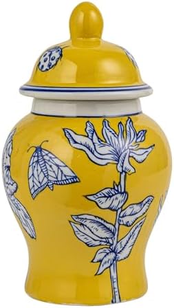 Creative Co-Op Decorative Ceramic Ginger Jar with Domed Lid, Yellow - Image 5