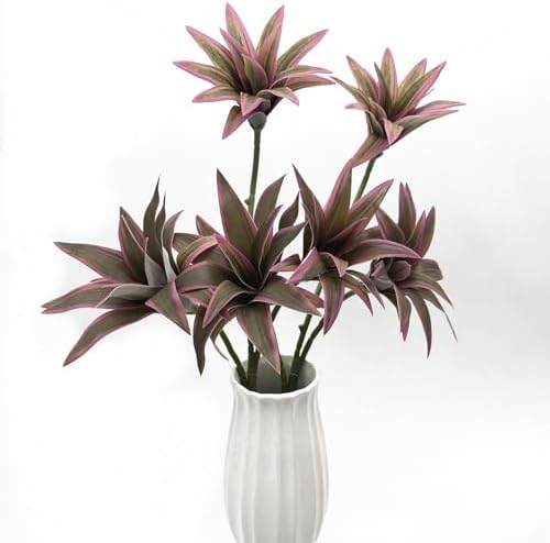Artificial Plants, Fake Dracaena Plant Indoor Outdoor Bonsai Decor Faux Greenery 3D Leaves Stems for Home Garden Office Porch Patio Verandah Kitchen Office Vase Wedding Party Decorations Purple 2 Pack - Image 2