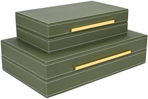 Green Shagreen box Set of 2 Faux Leather Decorative Boxes,Large Nesting Storage Decorative Boxes with Lids for Modern Home Decor Stacking Jewelry Box Organizer - Image 4