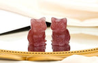 QINJIEJIE Strawberry Quartz Cat Crystals Figurines Stone Healing Crystal - Image 2
