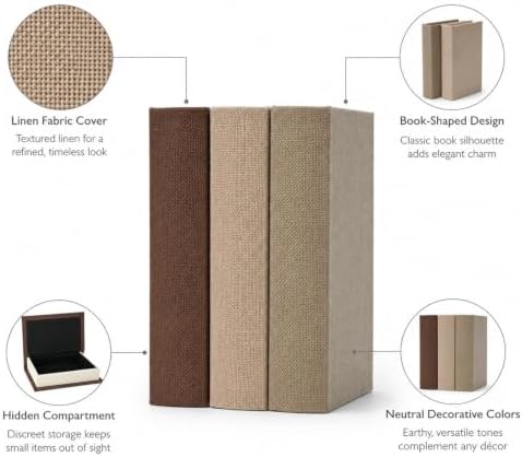 DECOR4SEASON Modern Linen and Wood Decorative Faux Book Boxes Set of 3, 8" - Image 4