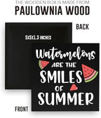 IYEZH Summer Decor Watermelon Wood Box Sign 5 x 5 Inches Desk Decor Rustic Country Wooden Square Sign Decor Watermelon Summer Decorations for Home Beach House Outdoor Shelf Wall Farmhouse Table Shelf - Image 2