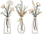 Pigort 3 Pieces Metal Flowers Wall Art- Rustic Farmhouse Decor Minimalist Decor for Living Room Bathroom Bedroom Dining Room, Housewarming Gifts Christmas Decoration(Beige, Vase-C) by Artisinfiniteloveiseternaljustlikepi