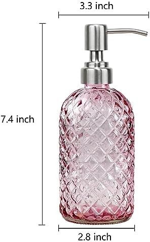 16 oz Soap Dispenser with 304 Rustproof Stainless Steel Pump, Kitchen, Bathroom Refillable Glass Liquid Soap Dispenser for Hand Soap, Soap, Lotion. (Pink-2pack) - Image 3