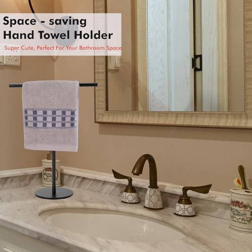 Exilon Black Hand Towel Holder Stand for Bathroom Vanity Countertop Stainless Steel T-Shape Freestanding Towel Rack Stand Towel Bar for Bathroom Kitchen (Black Matte) - Image 4