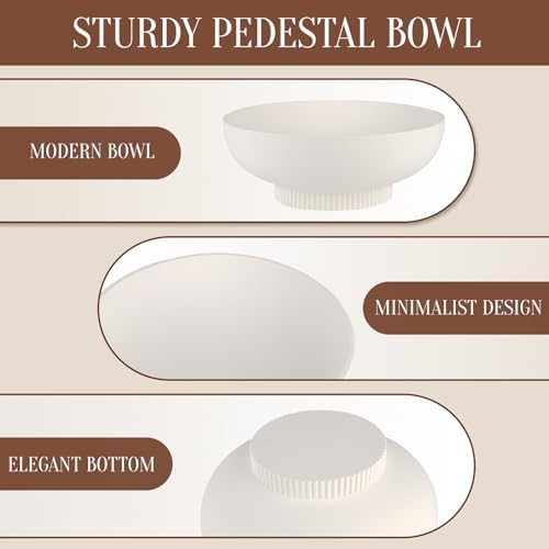 Deobath Large Resin Pedestal Decorative Bowl - Modern Handicraft Bowls for Home Decor - Fruit Bowl for Kitchen Counter - Key Bowl for Entryway Table,Off White Cream - Image 7