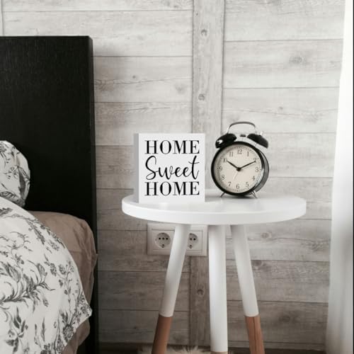 Home Sweet Home Rustic Farmhouse Style Wood Sign Art 5 x 5 Inch Wooden Box Plaque for Living Room Desk Décor Gift - Image 5