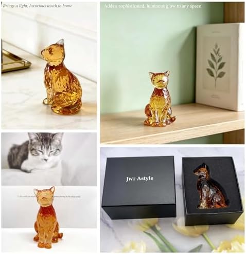 Amber Cat Figurines Statue Decor Cat Memoial Gifts for Cat Lovers Mom Women,Knick Knacks for Shelf, Bookshelf Decor,Resin Cat Sculpture - Image 6