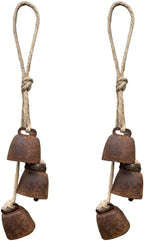 2pc Rustic Charm Bell - Handmade Hemp Rope Wind Chimes Hanging Decoration, Distressed Finish Cow Bell with Jute Hanging Rope, Perfect for Front Door, Outdoor, Window, and Home Decor by Unknown