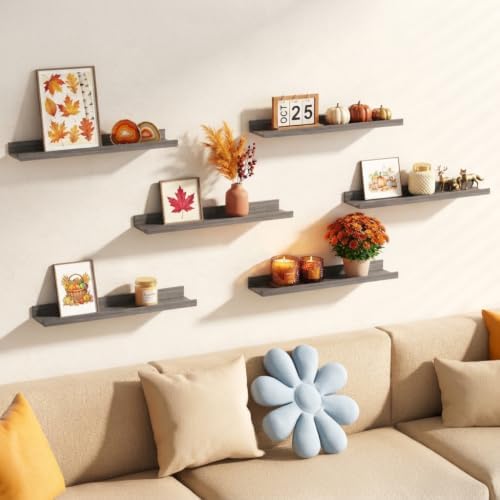 upsimples Floating Shelves for Wall Decor and Storage, Grey, 6Pcs 23.6'' - Image 5