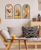 Putuo Decor Boho Wall Art Set of 3, Modern Minimalist Wooden Wall Decor, Desert Cactus Sun Abstract Aesthetic Room Decorations, Mid-Century Artwork for Living Room, Bedroom, Office (White, 16×8 in - Image 4
