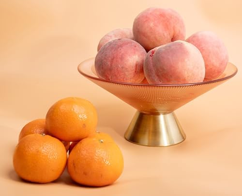 Tapered Glass Decorative Bowl(Pink) , 9.8 Inches Handblown Striped Design Glass Bowl with Rust Resistant Metal Base,Decorative Fruit Bowl for Home Decor,Table Centerpiece,Kitchen Island,Dining Decor - Image 4