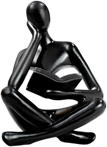 Gold Reading Women Statue, Thinker Sculptures, Abstract Art Ornament, Modern Aesthetic Figurine Decoration, Suitable for Home Living Room Bedroom Office Shelf Table Desk Bookshelf Decor (Black Left) by Jinkoozz