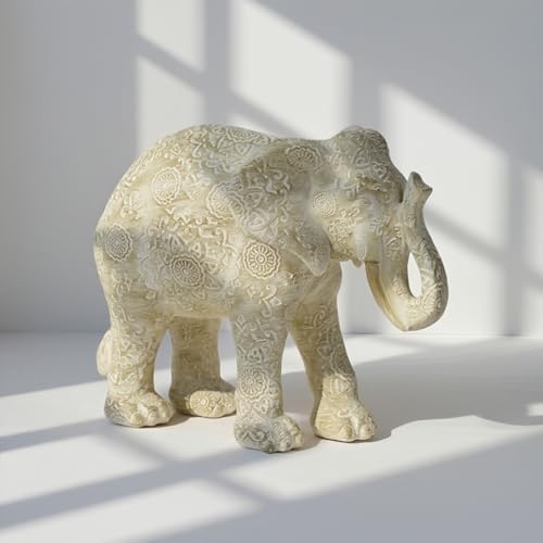 Guichifun Elephant Statue Decor, Cream, 7.25 x 3.25 x 5.75 Inch - Image 3