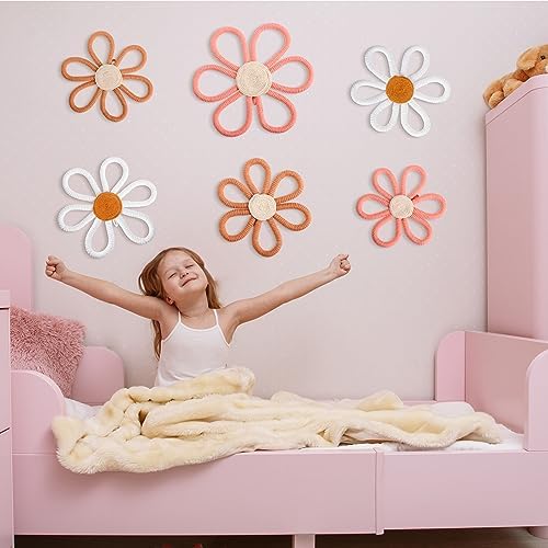 Barydat 6 Pcs Daisy Nursery Decor Retro Flower Pink, Brown, White - Image 5