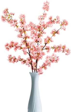 39.3 Inch Pink Cherry Blossom Branches Fake Cherry Blossom Bouquets Long 3pcs Branches Flowers Stems Silk Tall Japanese Fake Flower Arrangements for Home Wedding Party Decoration by WenXin
