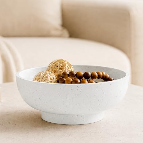 10" Large Decorative Bowl for Entryway Table with Pedestal, Spotted White - Image 2
