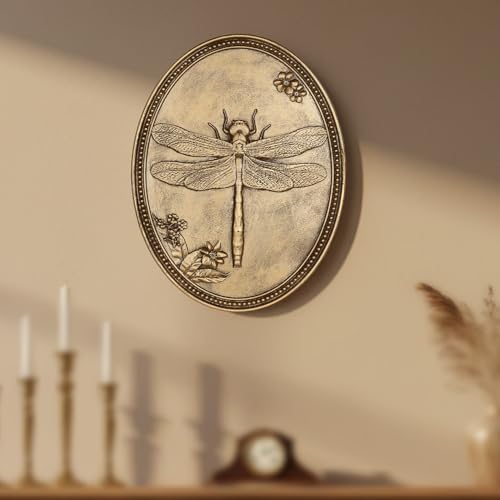 Vintage Dragonfly Wall Sculpture, Antique Wall Decor, Gold Wall Art, Hanging Decoration with Embossed Dragonfly Design, Vintage Decoration for Living Room Bedroom and Hallway, Housewarming Gift - Image 5