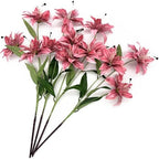 Artificial Lily Flowers, Vintage Silk Flower Long Stems Stargazer Lilies Full Bloom Lily Faux Plant Tiger Bouquets for Home Decor Indoor Hotel Wedding Party Fake Floral Arrangement - Coral Pink 4 Pack - Image 4