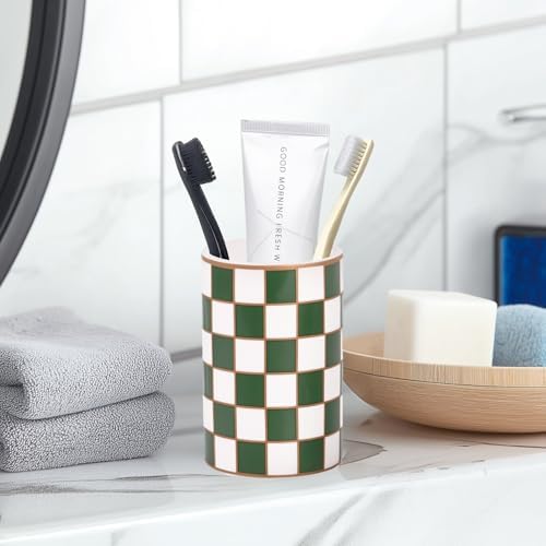 Checkered Bathroom Toothbrush Holder, Bathroom Black and White Ceramic Toothbrush Holder, Modern Toothbrush Box, Used for Bathroom countertop Storage Rack, Checkered Bathroom Decoration (Green) - Image 7
