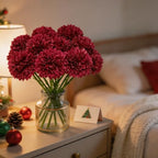Tinsow 12Pcs Artificial Chrysanthemum Flowers Faux Bright Red Ball Flowers Burgundy Fall for Christmas Autumn Farmhouse Home Decoration (12,Bright Red) - Image 6