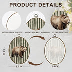 dvhdajed Vintage Brown Bear Oval Wall Art Decor, Sage Green Striped Baby Boy Room Framed Canvas Art, Farmhouse Rustic Bear Wall Hanging Decor for Boys Nursery, Farm Animal Decorations, 8.7x11.3 Inch - Image 7