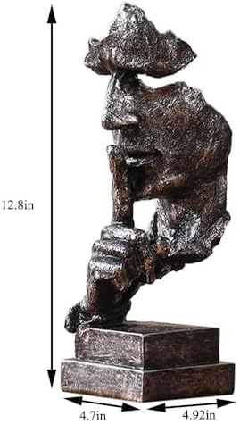 Silence is a Golden Statue Modern Mens Creative Office Home Room Decorations Sculpture Bookshelf Decorative 4.7 x 4.3 x 13.1in(Ancient Gold) Modern Home Décor - Image 3