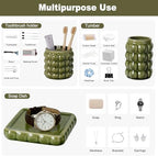 4 Piece Ceramic Bathroom Accessories Set –Soap Dispenser,Toothbrush Holder,Tumbler & Soap Dish,Includes Silicone Funnel,Non-Slip,Modern Farmhouse Countertop Organizer Set for Bathroom Decor, Green - Image 5