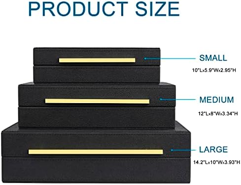 Black Shagreen Box Faux Leather Set Of 3 Pcs Storage Decorative Boxes,Modern Stacking Decorative Boxes with Lids For Home Decor Coffee Table Top Storage Jewelry Box Organizer - Image 2