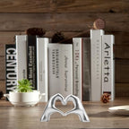 Small Heart Hands Sculpture Decor for Living Room Bedroom Bookshelf Coffe Table and Office Display, Love Finger Statue Modern Aesthetic Home Decor, Unique Gift for Wedding Christmas Birthday (Silver) - Image 3