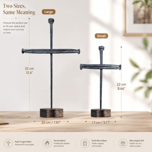 LeMeeOly Jesus Christ Crucifixion Nail Metal Cross Wooden Base, Baptism & Religious Gifts for Men Women,Christian Home Decor (Large (12" L x 8" W)) - Image 7