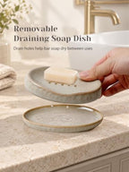 INGOFIN Ceramic Bathroom Accessories Set, Soap Dispenser &Toothbrush Holder - Image 6