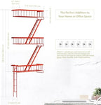 SweetSage Fire Escape Wall Shelf Red - New York Wall Art Decorative Figure Display Floating Shelves Metal Racks for Living Room, Home Office Storage (3-Tier) - Image 2