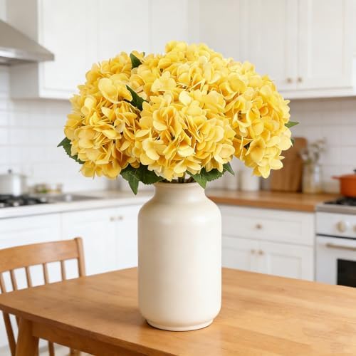 Kimura's Cabin 6pcs Hydrangea Artificial Flowers Silk Hydrangeas,Yellow - Image 3